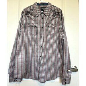 Moonshine Spirit By Brad Paisley Mens Western Plaid Snap Shirt XXL RedGrayBlack